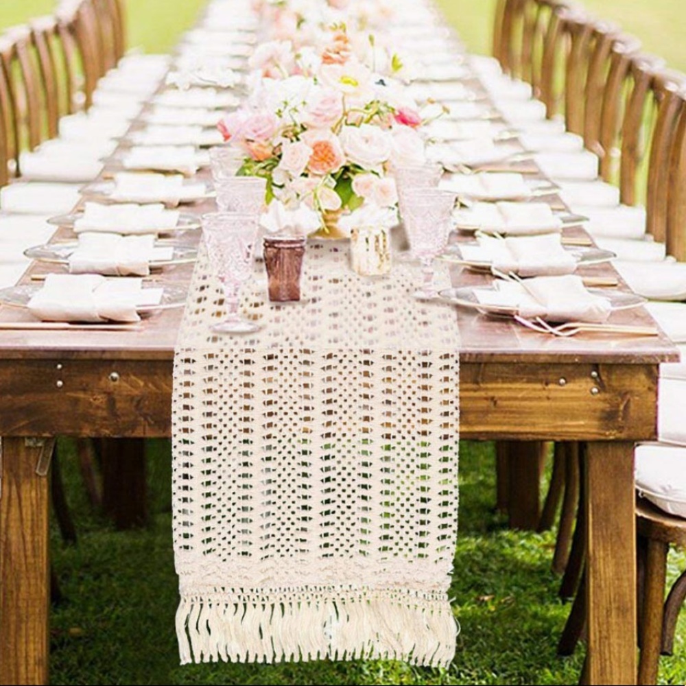 Victoria vintage Macrame Bohemian farmhouse rustic Table Ru…